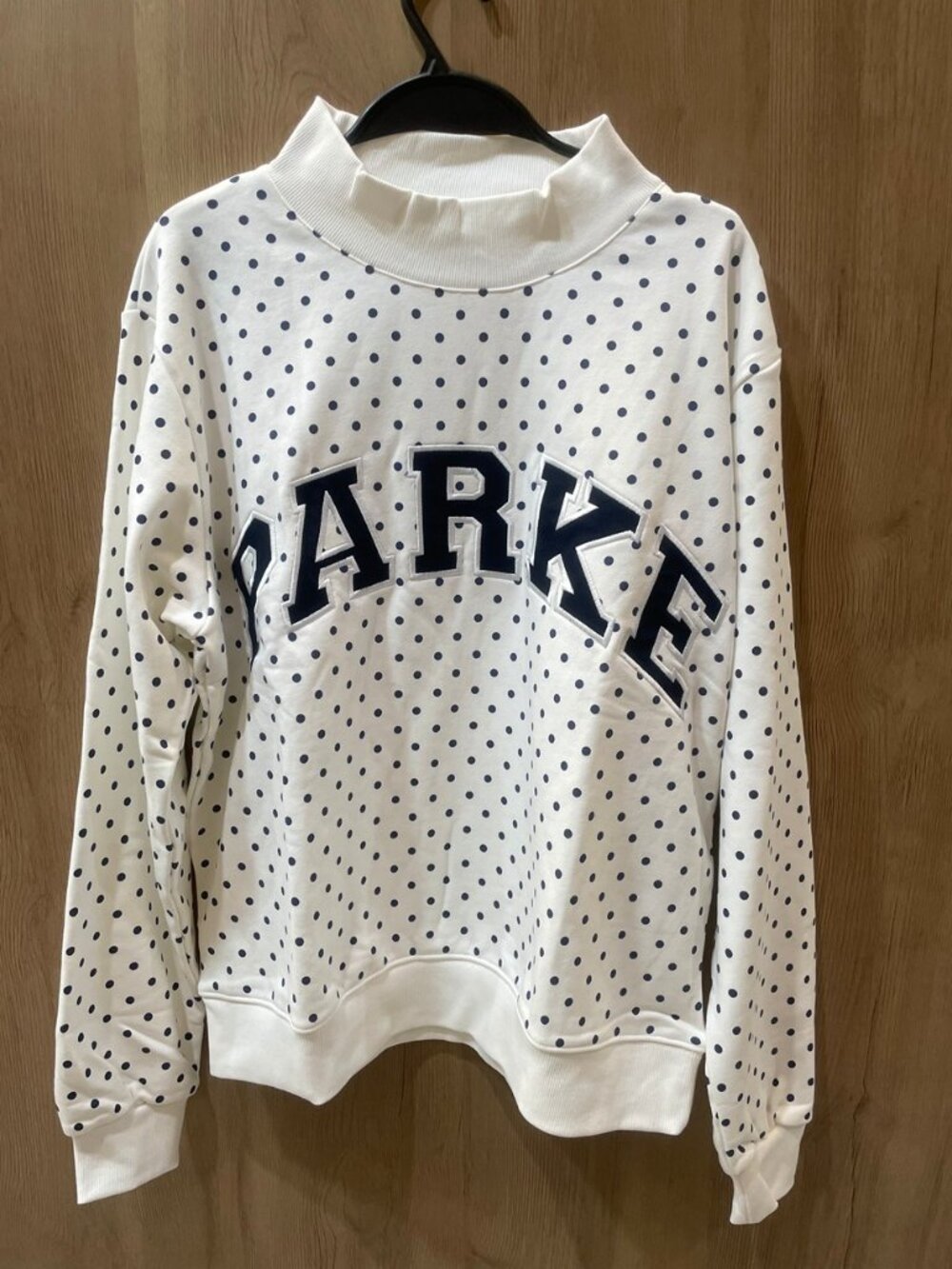 PARKE White Navy Polka Dot Mock Neck Sweatshirt